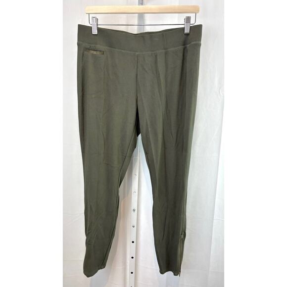 J. JILL M Slim Leg Zip Ankle Pants Pull On Elastic Waist Faux Suede Trim Green - Picture 10 of 10